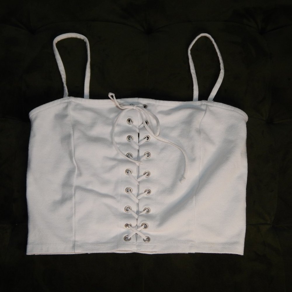 White Lace Up Crop Top